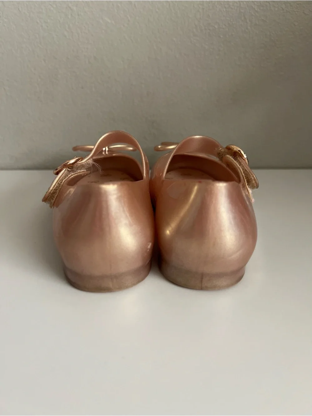 Mini Melissa Metallic Rose Gold Sweet Love Mary Jane Jelly Flats Bow 8